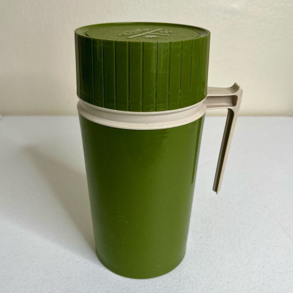 Vintage Thermos Avocado Green Pint Size Model 7202 Stopper Cup Filler King Seely - Picture 2 of 11